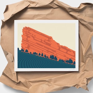RED ROCKS LEGACY Amphitheater Print 10x8" • Minimalist Art, Bold Colors, Ideal for Stylish Decor • Colorado Music Venue for Modern Home