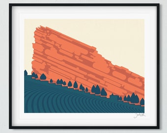 Red Rocks Print – Hand-Signed Geometric Wall Art, Colorado Music Venue Decor