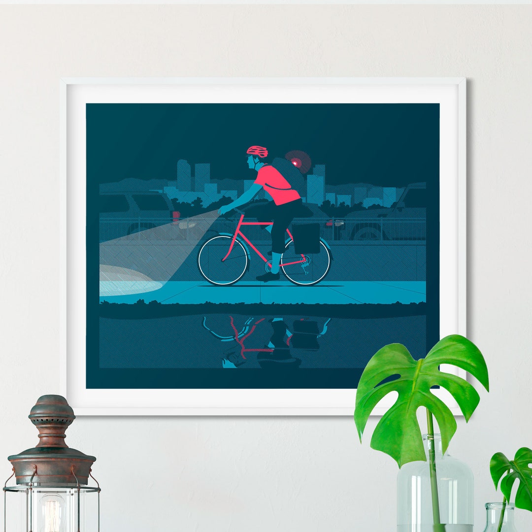 Evening City Bike Ride Art Print: Denver Commuter Poster, Limited ...