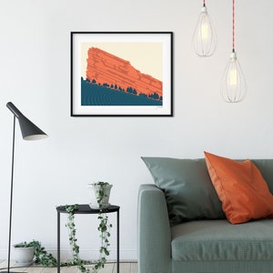 Red Rocks Amphitheater Art Print: Minimalist Geometric Design, Hand ...