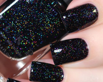 Party Bus - Black Rainbow Flake Holographic Shimmer Nail Polish