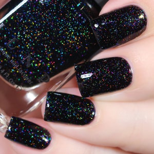 Party Bus - Black Rainbow Flake Holographic Shimmer Nail Polish