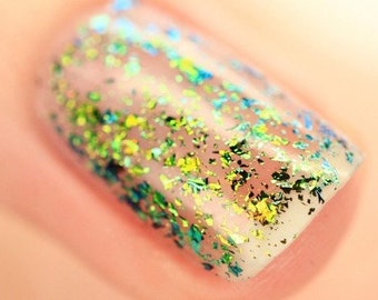 Open Fields -  Grass Green, Yellow, Blue Ultra Chrome Color Shifting Flakie Nail Polish