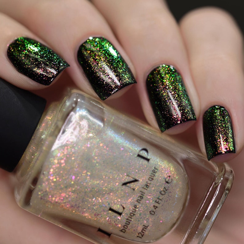 Limitless Vivid Pink, Bright Green Iridescent Topper Nail Polish image 1