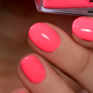 Summer Warm Neon Coral Pink Cream Nail Polish image 7