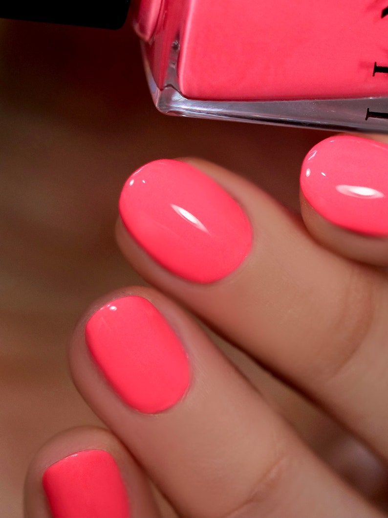 Summer Warm Neon Coral Pink Cream Nail Polish image 7