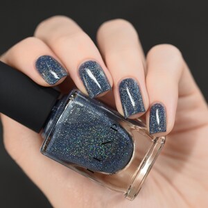 Industrial Park Neutral Denim Blue Holographic Sheer Jelly Nail Polish image 3