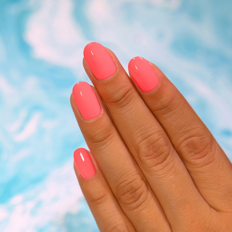 Summer Warm Neon Coral Pink Cream Nail Polish image 5