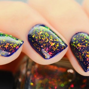 Electric Carnival Red, Pink, Gold, Green Ultra Chrome Color Shifting Flakie Nail Polish image 4