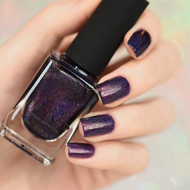 Deep Eggplant Purple Gold Holographic Nail Etsy