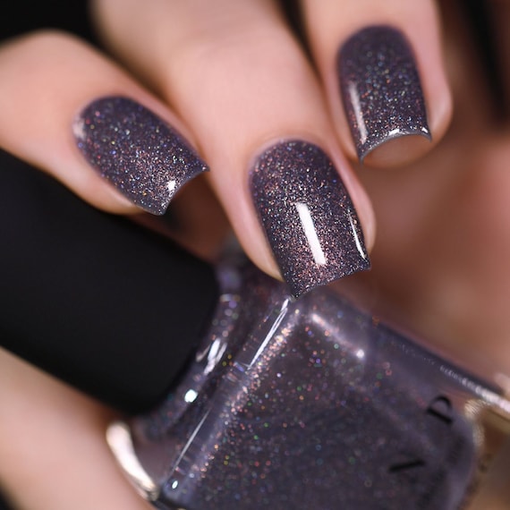 Chateau - Charcoal Grey Holographic Shimmer Nail Polish - Etsy