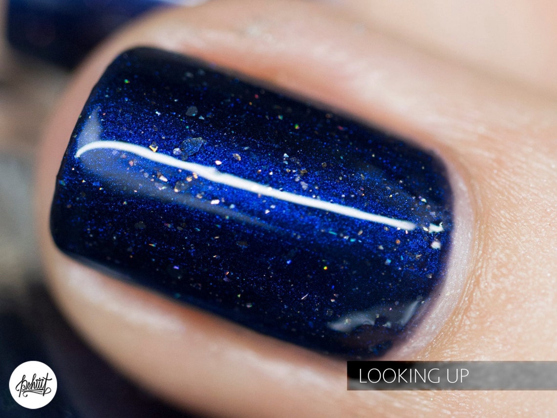 Looking Up Midnight Blue Holographic Nail Polish Etsy