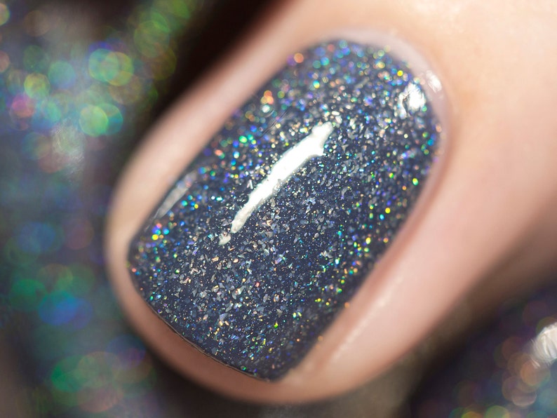 Industrial Park Neutral Denim Blue Holographic Sheer Jelly Nail Polish image 1
