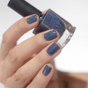 Industrial Park Neutral Denim Blue Holographic Sheer Jelly Nail Polish image 4