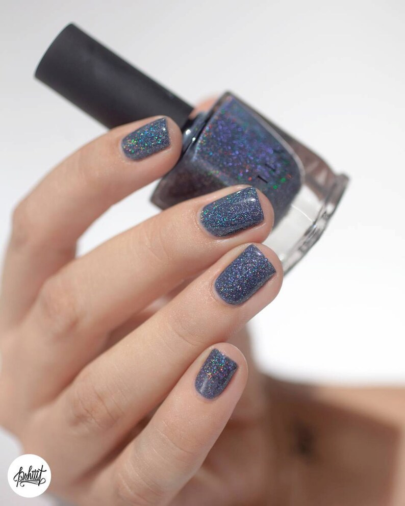 Industrial Park Neutral Denim Blue Holographic Sheer Jelly Nail Polish image 4