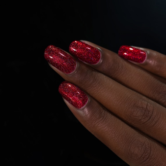 Say Love Ruby Red Holographic Nail Polish Etsy Uk