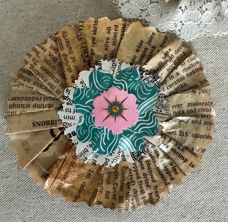 Pair of Paper Mache Flowers, Floral Clip on for Junk Journal or Gift