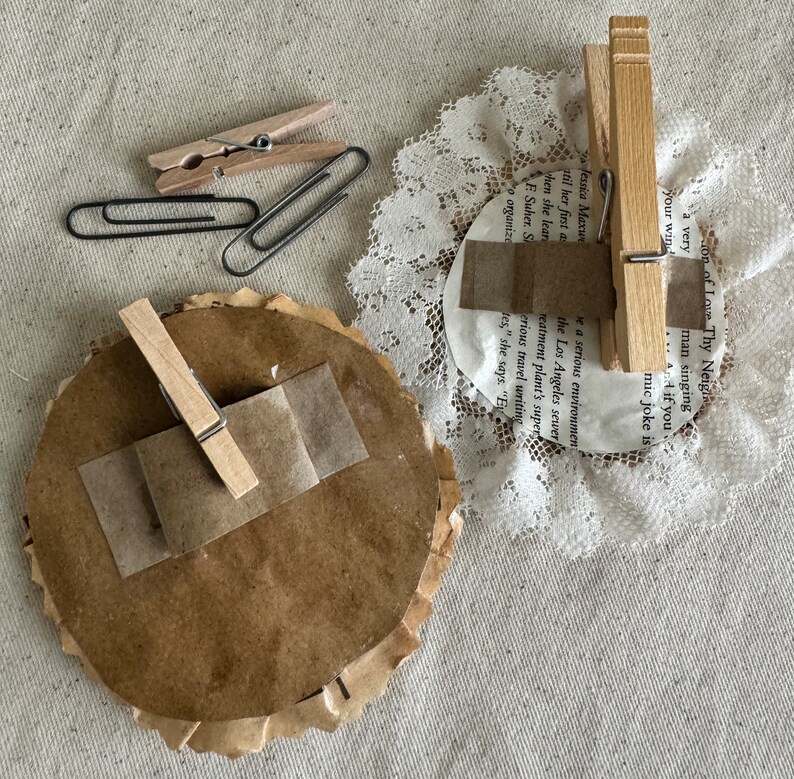 Pair of Paper Mache Flowers, Floral Clip on for Junk Journal or Gift