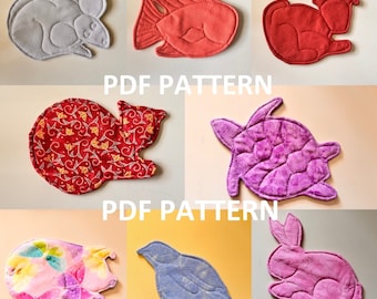 Fabric Coaster PDF Sewing Pattern - Quilted Animal Coaster Pattern