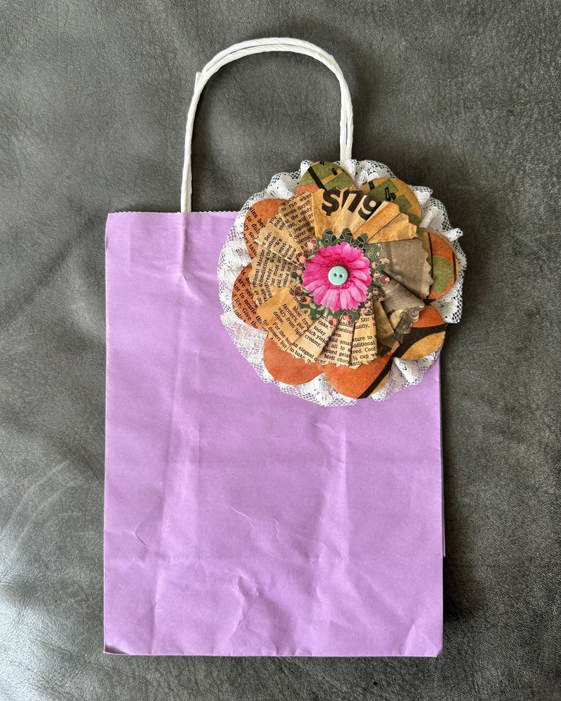 Large Paper Mache Flower Decoupaged Junk Journal Clipon Embellishment