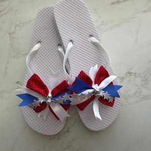 Detachable Patriotic Bows: Red White Blue Flip Flop & Hair Accessory