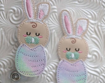 Easter baby badge holder, planner clip, interchangeable badge holder, Velcro badge topper, snuggle bunny badge holder