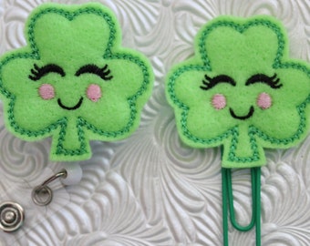 Happy Shamrock interchangeable  badge reel,  planner clip, badge holder, Velcro badge topper