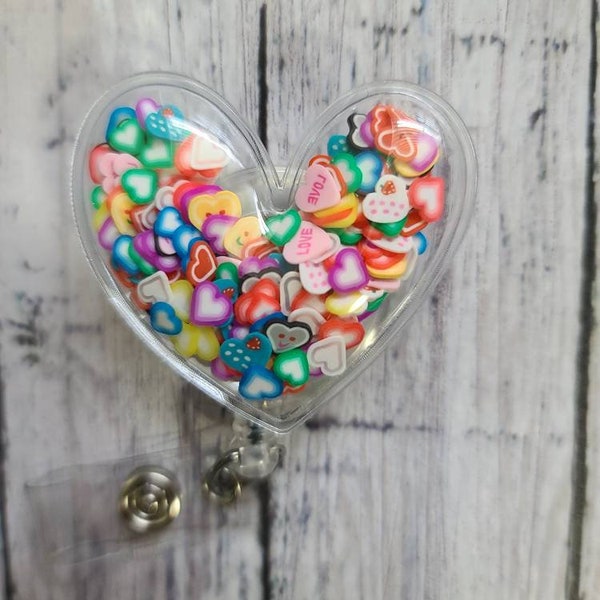 Confetti heart badge holder, badge reel, retractable badge reel, nurse jewelry, badge clip, badge pull