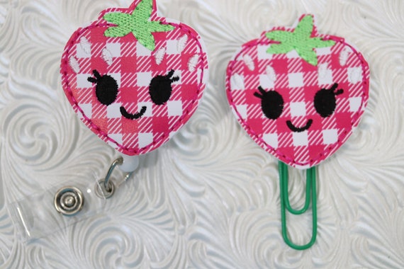 Strawberry Badge Clip, Badge Pull, Planner Clip, Retractable Badge