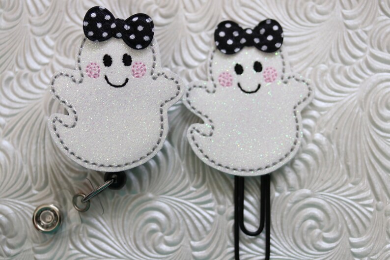 halloween badge holder badge reel Glitter ghost badge clip badge pull badge holder retractable badge reel planner clip