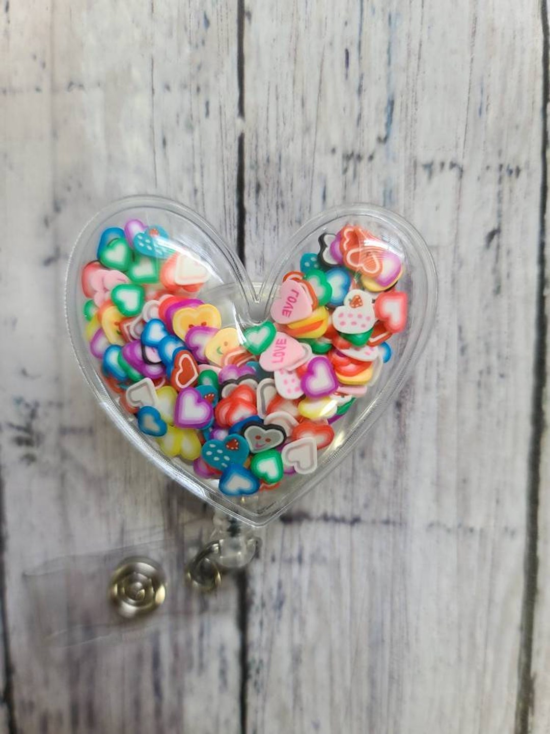Confetti Heart Badge Holder, Badge Reel, Retractable Badge Reel, Nurse