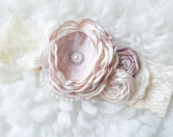Ivory beige Couture Ivory Couture Baby girl headbands, chic couture, vintage headband, newborn headband, Photo prop