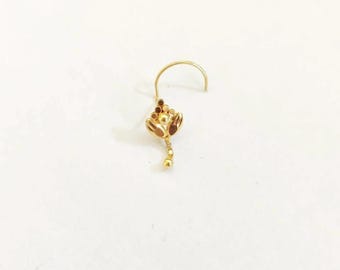 18K Gold Nose Pin with Chain, Indian Nose Pin, Leaf Nose pin, Rajasthani Nose Pin, Indian Gold Jewellery, Nose Stud, Gold Nostril
