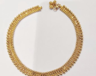 22k Gold Anklet, Rajasthani Gold Anket, Gold anklet, Rajasthani Gold jewellery, Indian Gold Anklet, Gold Anklet Decorates with Tiny Balls.