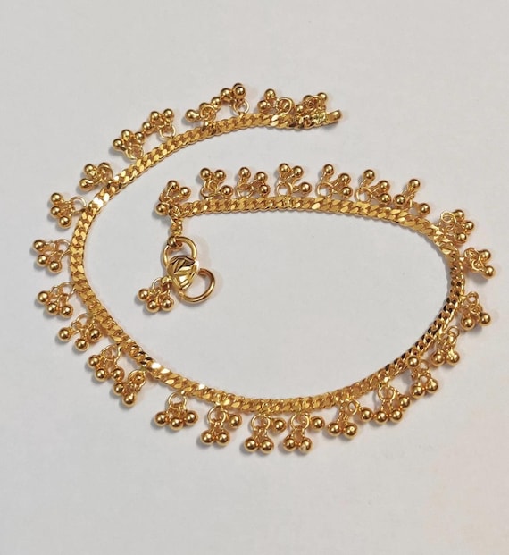 22k Gold Anklet, Rajasthani Gold Anket, Gold anklet, Rajasthani Gold jewellery, Indian Gold Anklet, Gold Anklet Decorates with Tiny Balls.