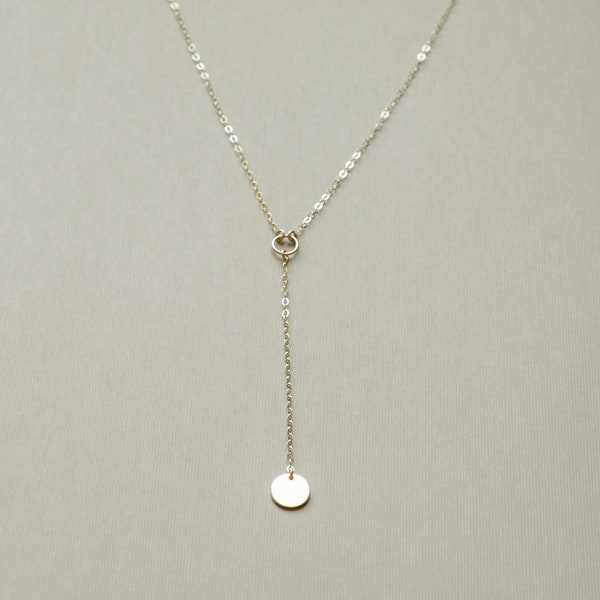 Dainty coin lariat Y necklace / Modern trendy minimalist jewelry / Rock Elegance