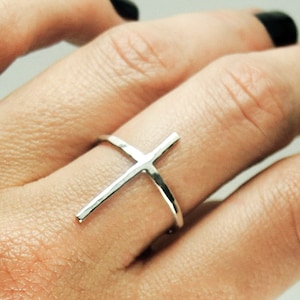 Long And Skinny Cross ring/ Sterling silver/ Minimalist cross ring/ Rock Elegance