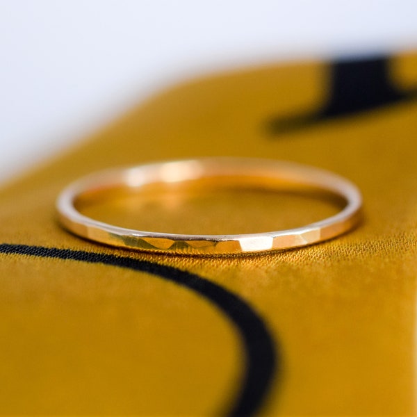 Thin flat hammered ring/ Gold filled or sterling silver/ Simple dainty trendy and elegant jewelry/ Rock Elegance