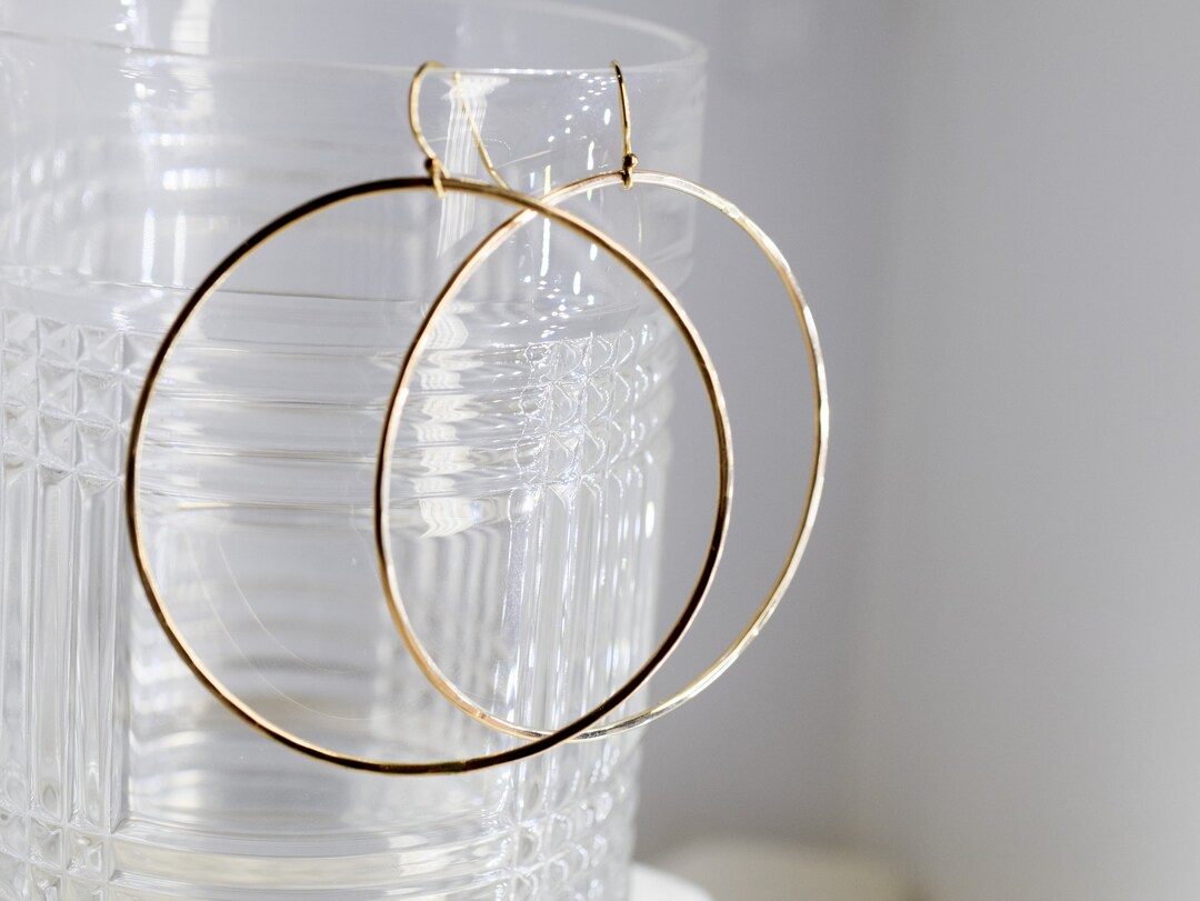 Large Hanging Circle Earrings/ 14k Gold Filled/ Dainty Trendy Etsy