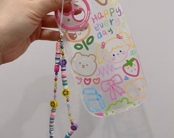 Super cute graffiti style with fun phone beads charm iPhone 14 Case | cute iPhone Case | iPhone Protective Case