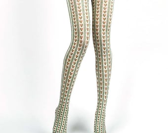 Flower Stripes Pattern Opaque Tights