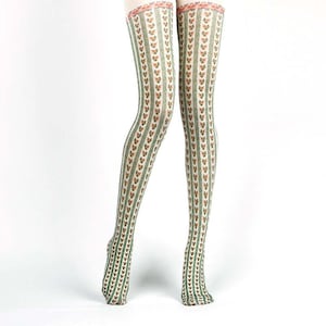 Flower Stripes Pattern Opaque Tights