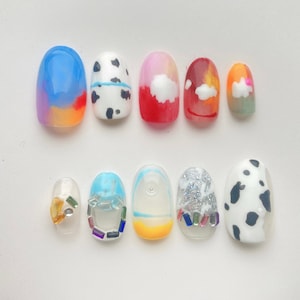 Abstract Color Art hand painted Mix Reusable Nail l Press on Nails I Fake Nails I False Nails