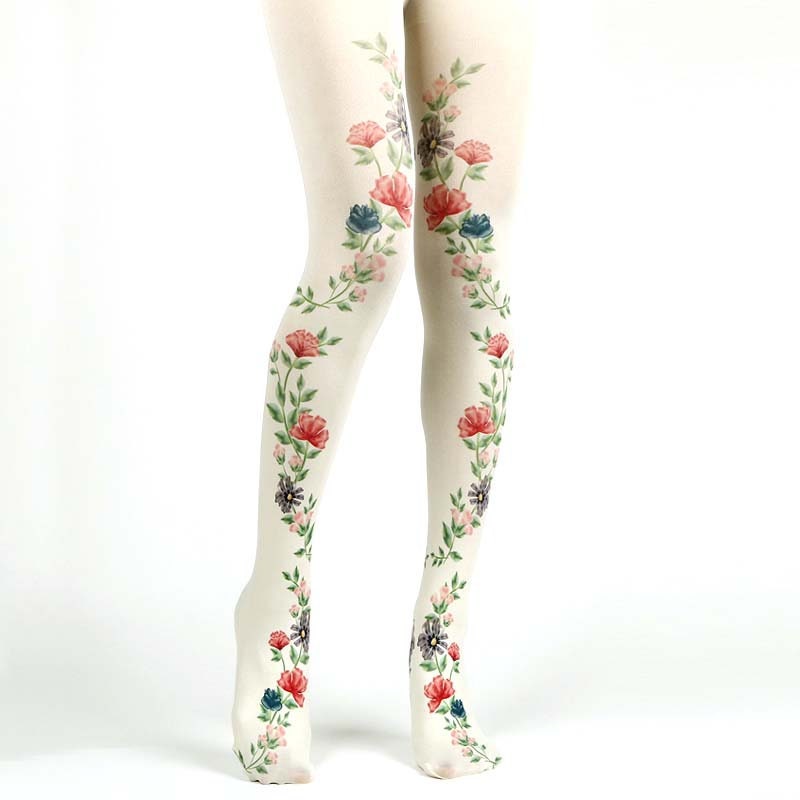Flower Pattern Opaque Tights - Etsy