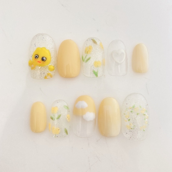 Cute Yellow Duck Flower Hand Painted Mix Reusable Nail L Press | Etsy