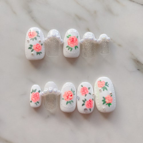 White Porcelain Flower Style Painted Mix Reusable Nail L Press - Etsy