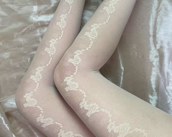 Cream White lace Lolita style tights