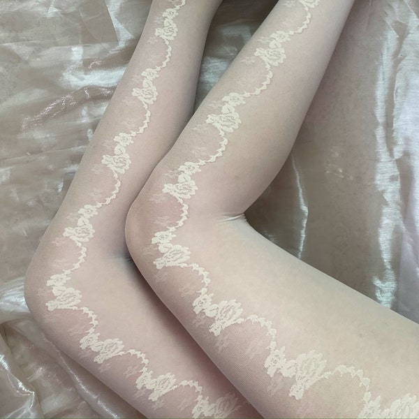 Cream White lace Lolita style tights