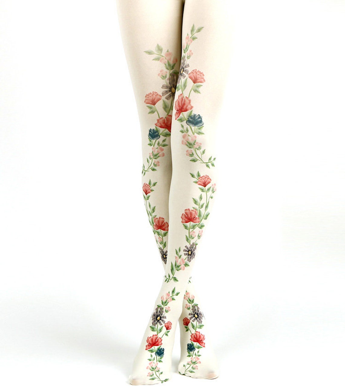 Flower Pattern Opaque Tights - Etsy
