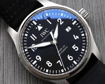 Reloj de piloto IWC Mark XX vintage con esfera negra, reloj de piloto de lujo para hombre.